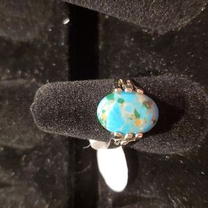 Blue gray orange Green Stone Silver Ring Size 7